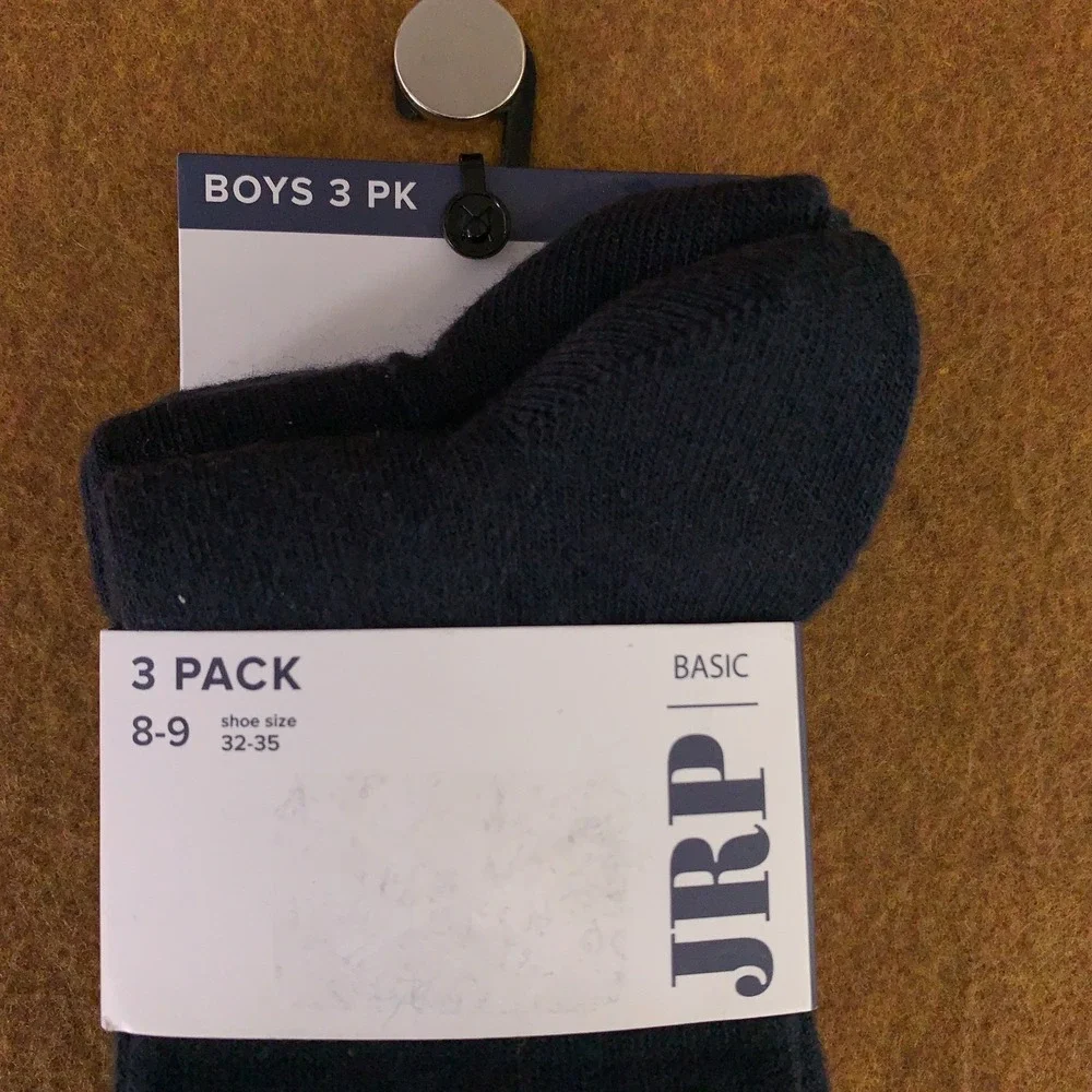 JRP Boys US Shoe Size 1-3.5 Navy Blue Ribbed Mid Calf Crew Socks 3 Pairs NWT